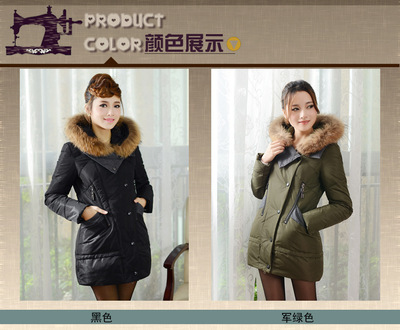2013秋冬韓版時尚女裝 拼色拼接中長款真毛羽絨服批發(fā)采購指南